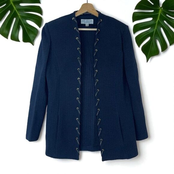 St. John Collection Textured Knit Blazer with Gold Grommet Detail - Picture 3 of 10